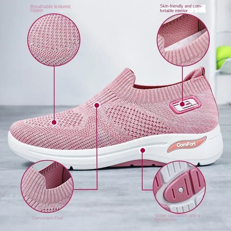 Women's summer new single shoes one-pedal soft-soled middle-aged and elderly lazy shoes casual breathable mother shoes