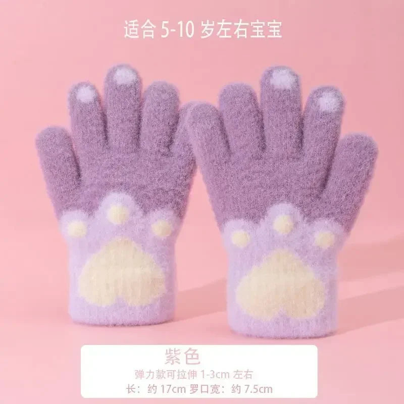 1 Pair Cute Furry Kitten Glove for Kids Boy Girl Fashion Cartoon Cat Paw Children Glove Autumn Winter Thicken Plush Glove