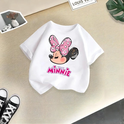 Disney Mickey Minnie Cartoon Printed Boys Girls Street Cotton T-shirt Baby Comfort Crewneck short sleeve top T-shirt top