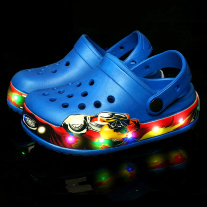 Summer Children Hole Sandals LED Lighted Flashing Light Shoes Boys Girls Beach Sandals Kids Breathable Fashion Sneakers