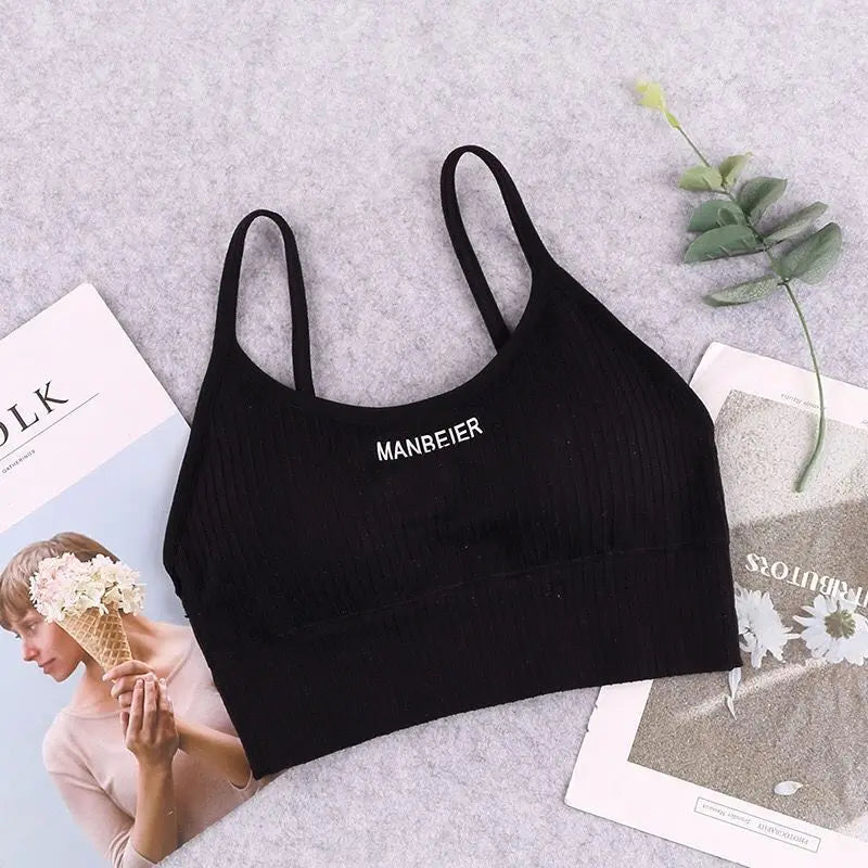 Women's Letter Beautiful Back Wrap Chest Wipe Gathered Sports Anti-Slip Suspender Underwear Sexy Crop Top Cotton Traceless Vest