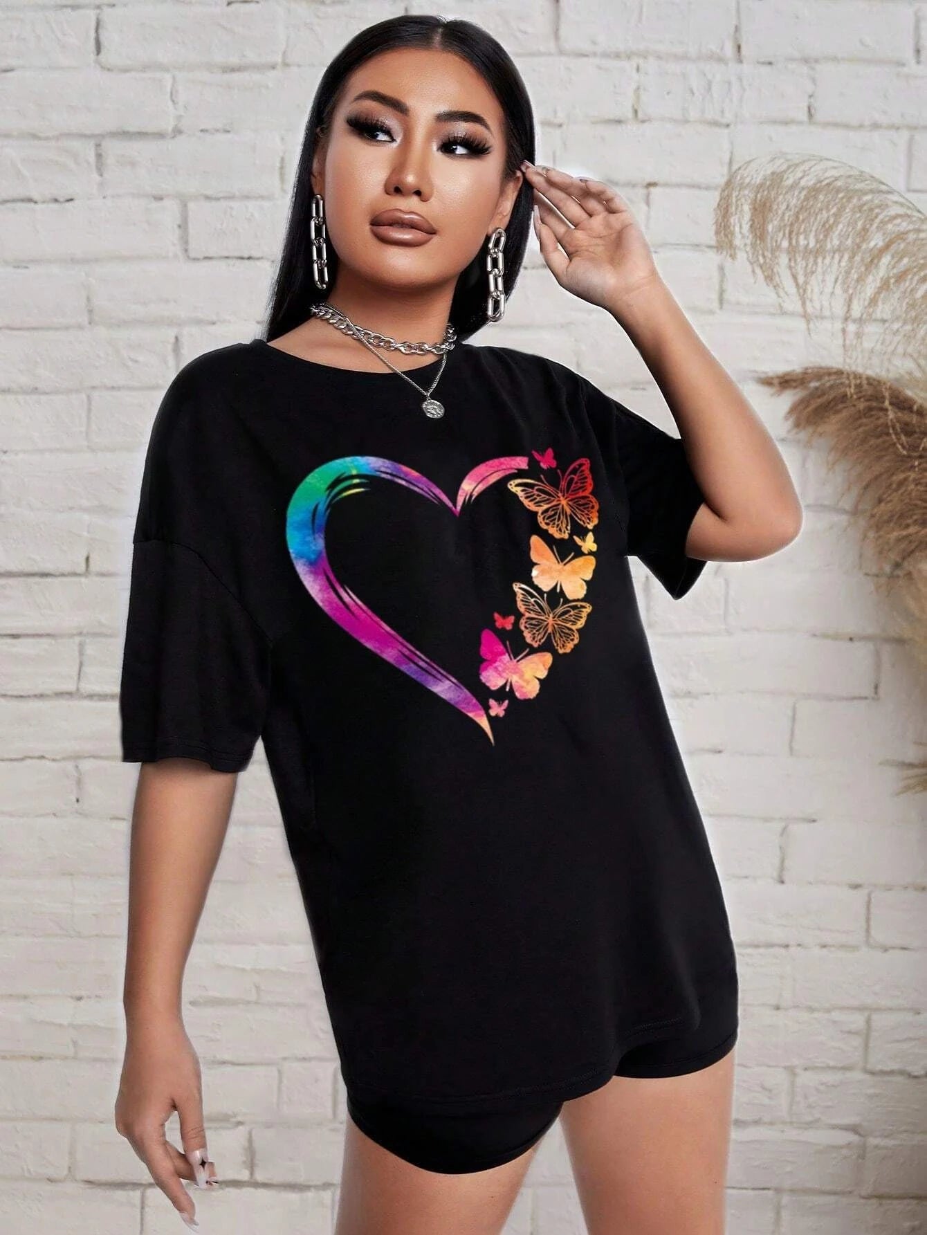 The Love Strung Together By Butterflies Printing Women T Shirts Two Piece Set Fashion Short Sets Comfortable Basic Shirt Shorts