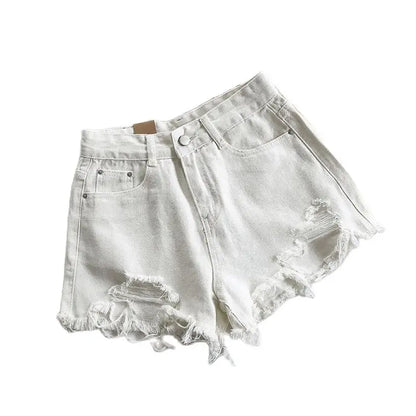 Cowboy Shorts Women's Summer High Waist Casual Denim Shorts Pocket Tassel Perforated Fashion Shorts Female