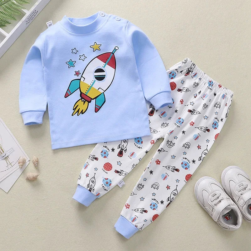 2024 New Kids Boys Girls Pajama Sets Cartoon Print Long Sleeve Cute T-Shirt Tops with Pants Toddler Baby Sleeping Clothing Sets