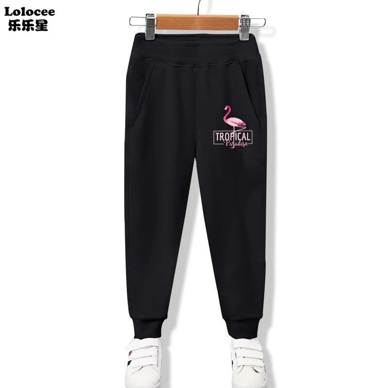 New Arrival Kids Elastic Pants Spring Autumn Cotton Girls Flower Heart Print Pocket Jogger Sweatpants Girls Clothing 3-14 Years