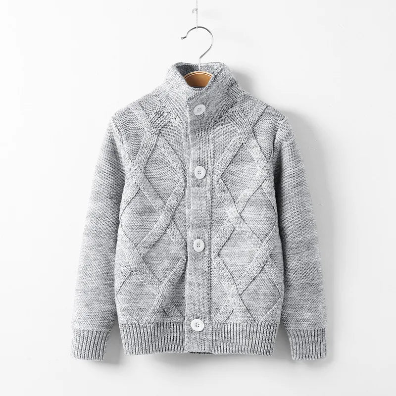 Hot Sales Spring Autumn Boys Sweater Solid Color Keep Warm Knitting Jacquard Weave V-neck Cardigan For 2-10 Years Old Kids