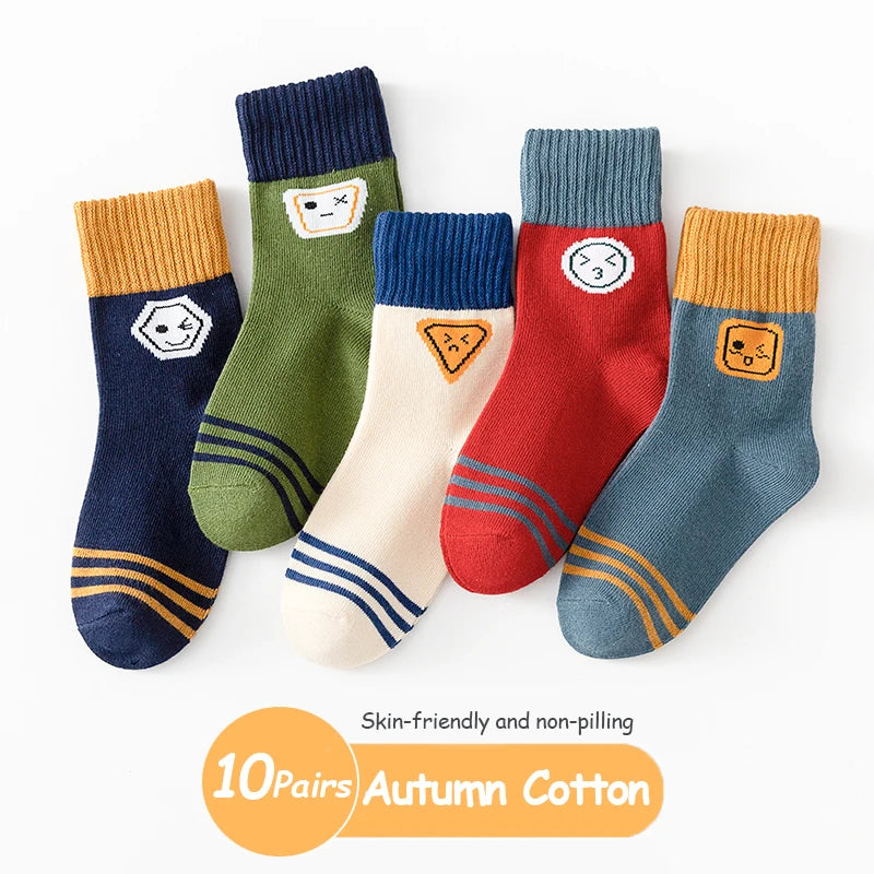 5Pairs 1-16Years Children Socks Cute Expression Anti-pilling Breathable Cotton Athletic Socks Boutique Kids Clothing Outerwear