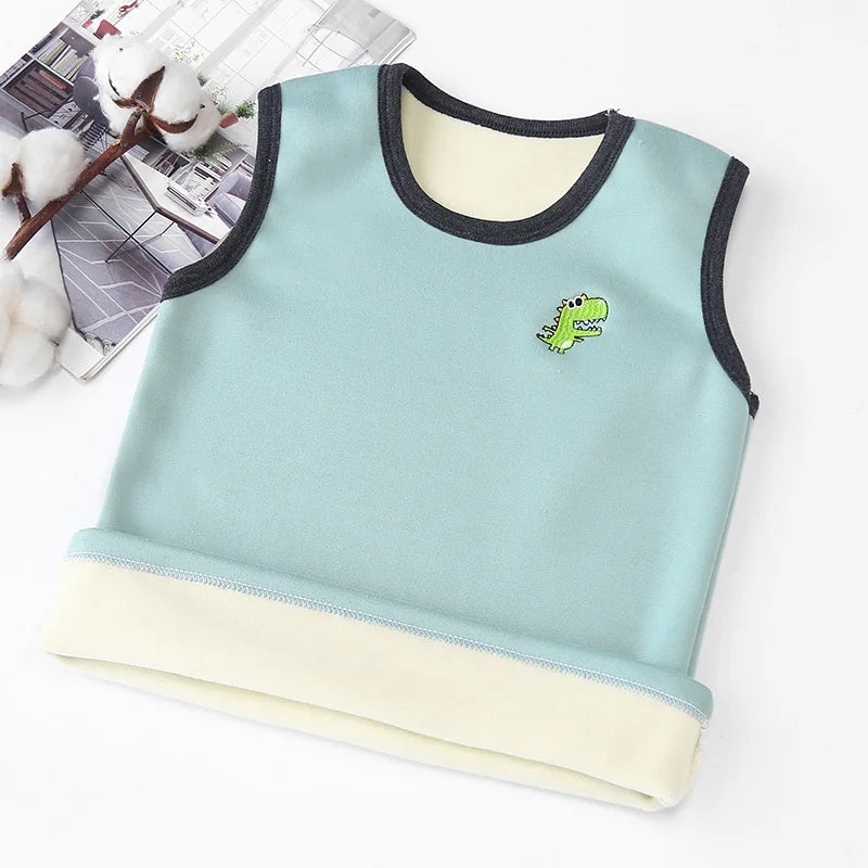 Kids Thermal Underwear Solid Color Vest Girl Rabbit Boy Dinosaur Children Autumn Winter Plush Clothes Top For 3-8Year Girl Boy