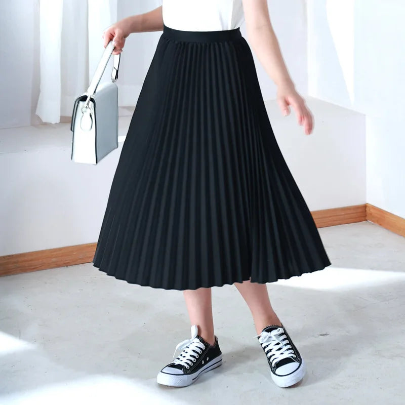 Summer 2024 Girls Long Pleated Skirt Solid Casual All-match Skirt for Kids 12 13 14 Years Trendy Teens Students Children Skirts