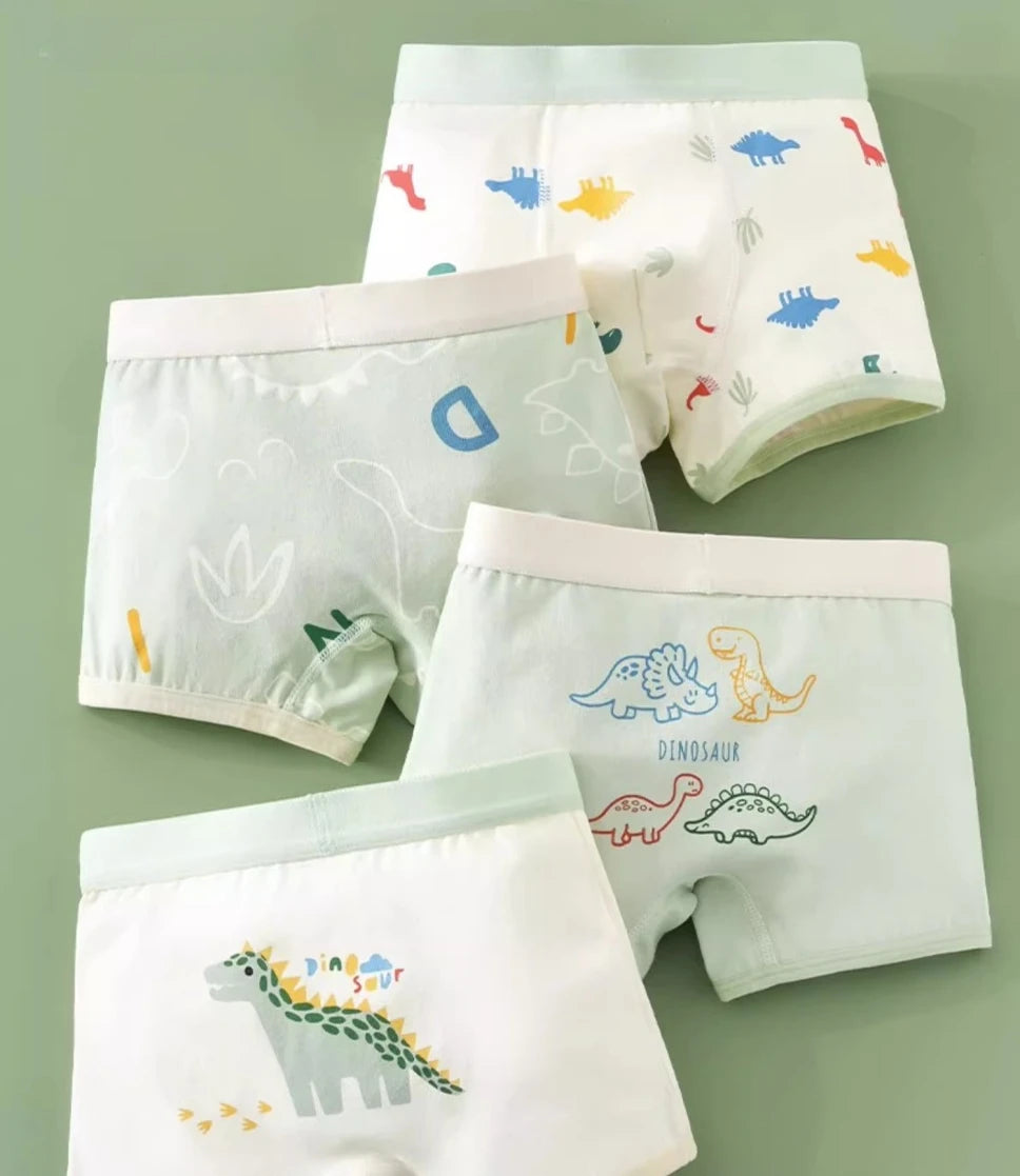 4PCS Kid Cotton Antibacterial Panties Boy Thin Soft Breathable Knickers 3+y Young Children Underwears Baby Dinosaur Print Briefs