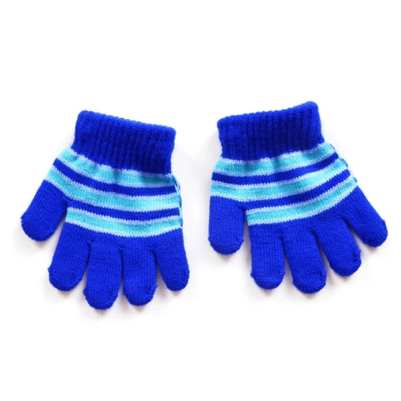 Baby Boys Girls Full Finger Gloves Winter Knitted Stripe Mitten Kids Outdoor Gloves for 1 2 3 4 5 Years Old Children Accessories