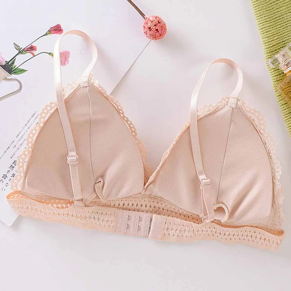 French Beautiful Back Bra Women'S Thin Lace Beautiful Back Bra No Steel Ring Sling Strap Small Chest Gather Up Support Bra