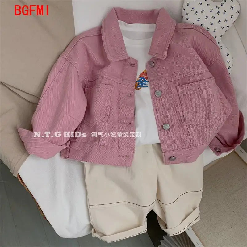 2-10Y Boys Girls Denim Cotton Jackets Pink Laple Tops Spring Autumn 2024 New Fashion Sweet Cute Coat Jacket Baby Girl Clothes