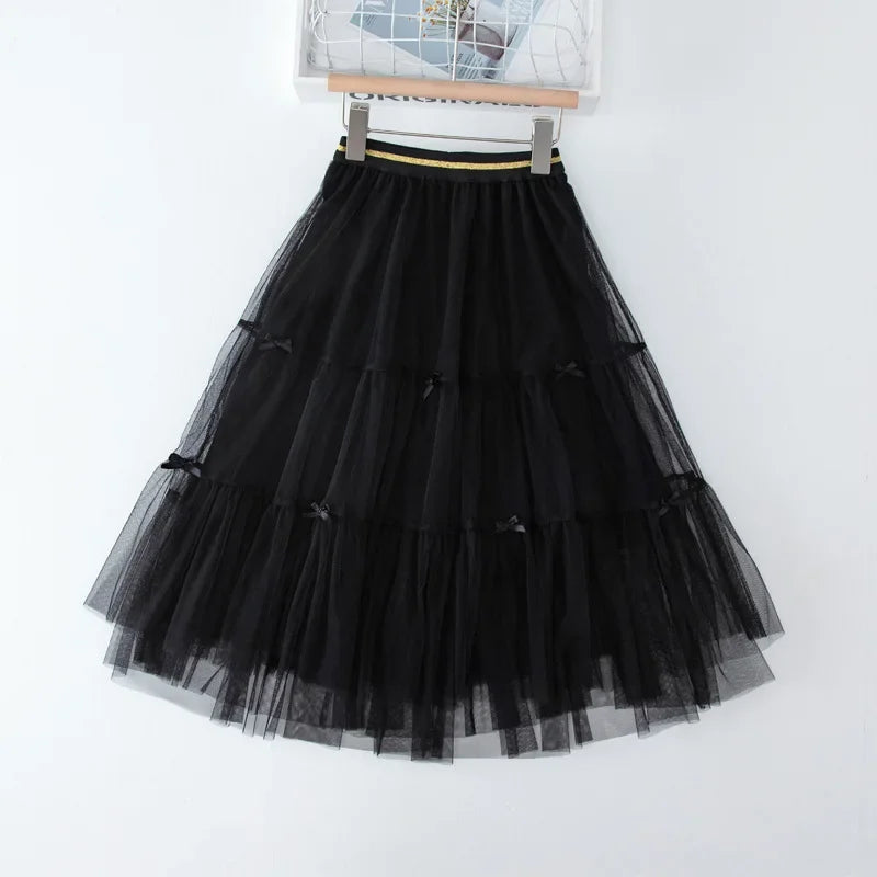 Girls Skirt Summer Mesh Fashion All-match Princess Skirt for Kids Casual Elastic Waist Teen School Children Long Skirt 4-12 Year