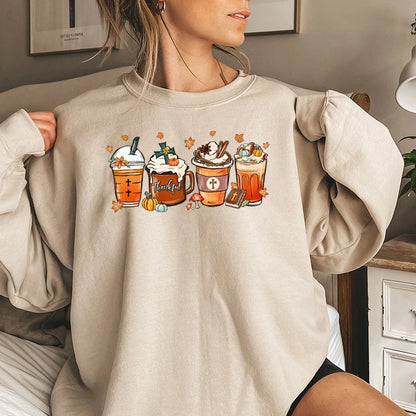 Fall Coffee Thankful Sweatshirt For Women Autumn And Winter Casual Sports Ladies Round Neck Hoodeless Pullovers Solid Color Tops