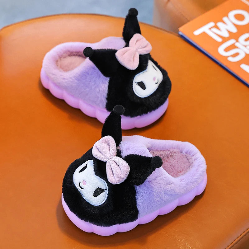 2024 New Winter Warm Cute Cartoon Indoor Mule Soft Non-slip Fluffy Slippers For Kids Teen Boys Girls Children Home Cotton Shoes