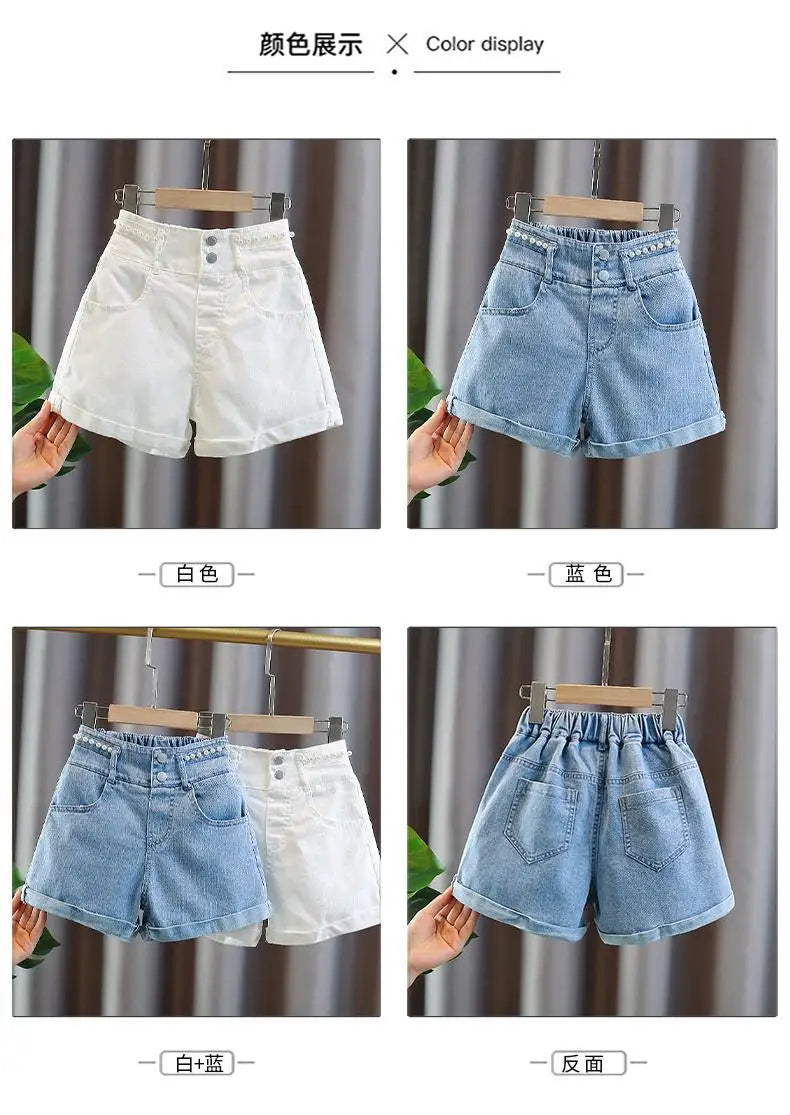 Girls' Summer 3-10-14T Children's Jeans Shorts New Fashion Children's Wear Girls' Big Boy Thin White Pants