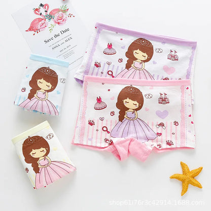 4PCS/Lot Girls Cotton Underwear Toddler Children High Waist Cartoons Boxers 1-9Years Kids Panties Teenagers Underpants