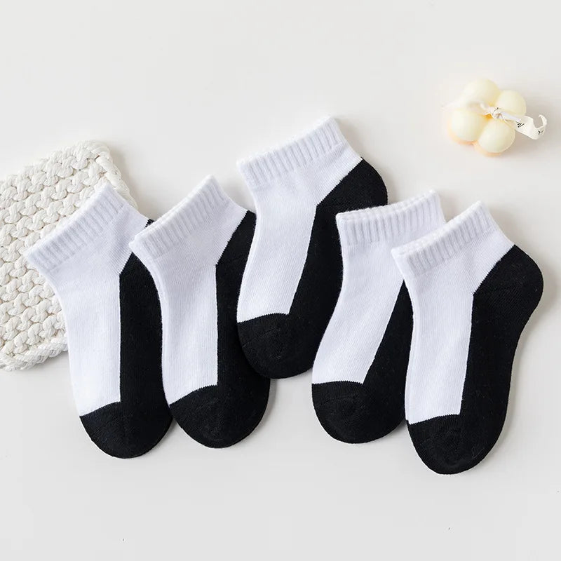 5 Pairs/Lot 2023 New Summer Children Socks Cotton Kids Teen Fashion Black White Gray For 1-12 Years Student Baby Girl Boy Socks