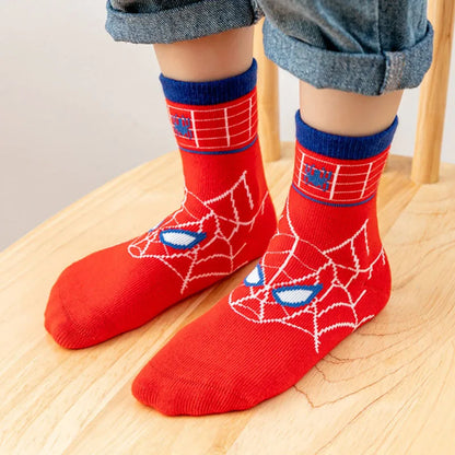 5 Pairs/Lot New Children Cute Cartoon Soft Socks Kids Spider Man Fashion Medium tube socks Boys Girls cotton socks 1-12Years