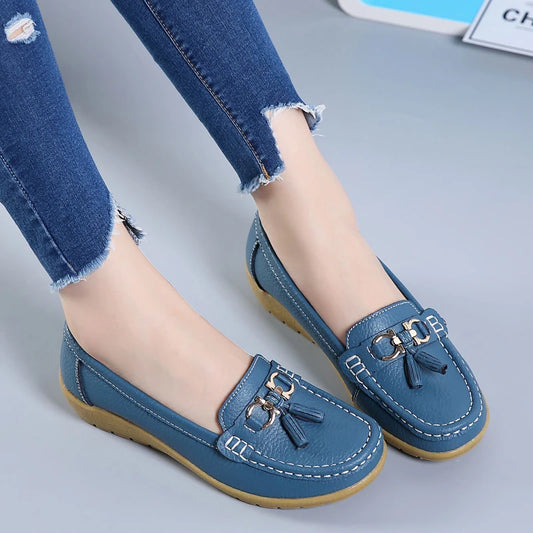 Spring Summer Breathable Casual Loafers For Women Platform Leather Comfort Wedge Moccasins Ladies Vulcanized Sneakers 44