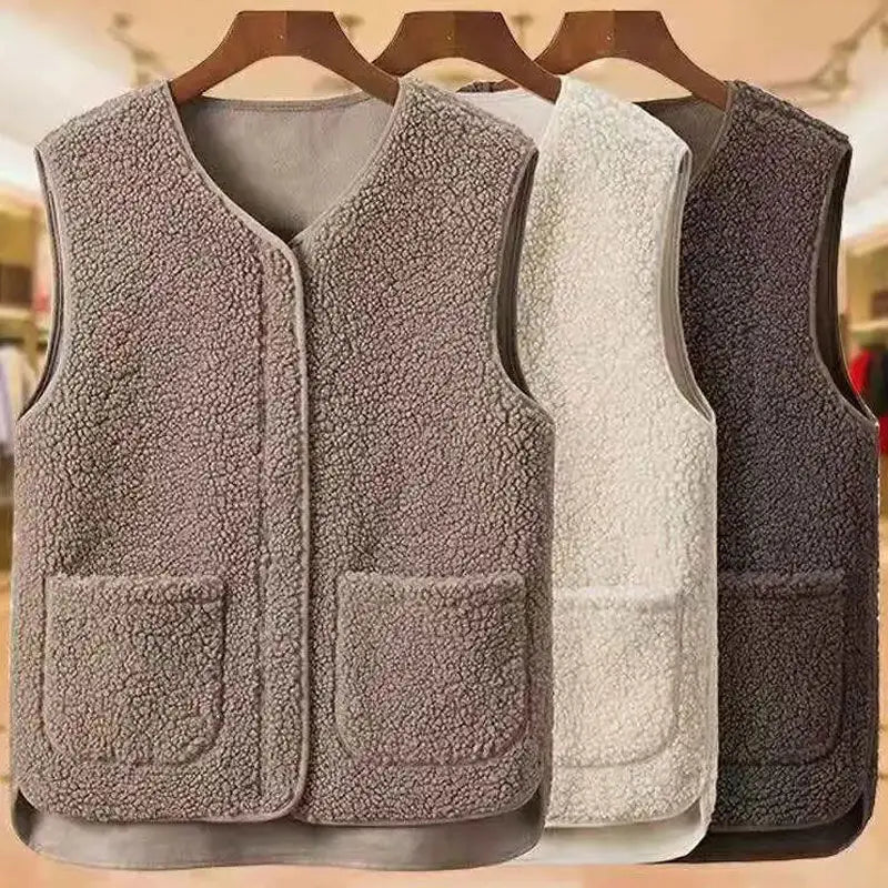 2024 Autumn Fleece Women Vest Waistcoat Winter White Vest Sleeveless Jacket Ladies Warm Thick Sleeveless Vest For Women L-3XL