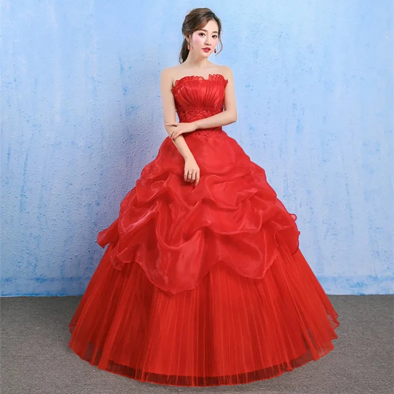 YC 73#Spring Autumn Wedding party dress new bride wedding dress code Korean women slim lace special offer wedding gown red white