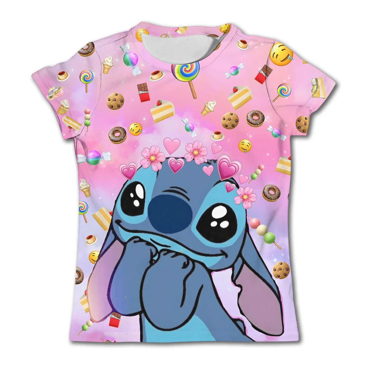 3-4Y Girls Disney Stitch T Shirts Summer Cute Cartoon Short Sleeve Children's Casual Clothing Quick Dry Tees T-shirt Kids' Top