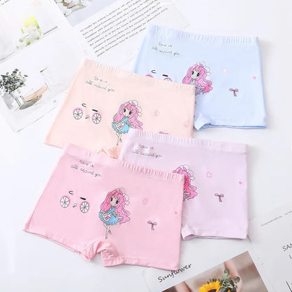 4Pcs/Lot Random Color Girls Cartoon Underwear Children Cotton Panties Kids Soft Boyshorts Size 2T-12T