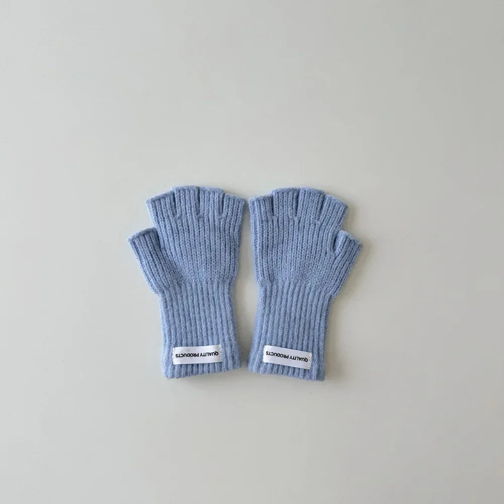 Wool Warm Children Fingerless Glove for Boy Girl Chic Simplicity Candy Color Student Glove Autumn Winter Half-finger Gloves