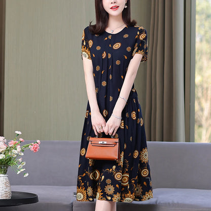 New Arrival Fashion Casual 2023 Summer Dress For Women Loose O-Neck Print Elegant Floral Formal Dress Women Clothing Dresses