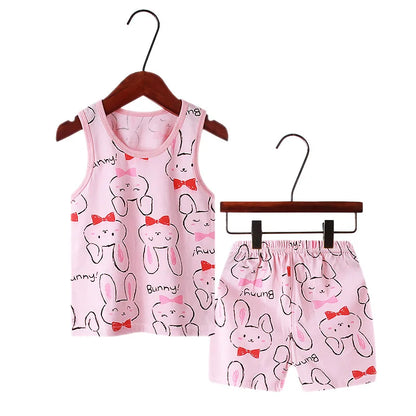 Girls Pajamas Sets Cotton Child Pajamas Toddler Summer Sleeveless Baby Nightwear Pyjamas Kids Rabbit Cartoon Homewear Clothes