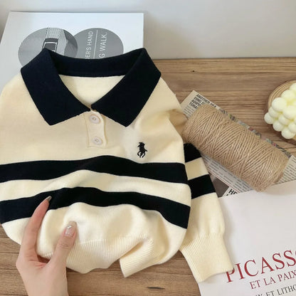 IYEAL Autumn Winter Children's Boy's Clothing 2024 Fashion Child Sweater for Boys Girls Casual Striped Sweaters Warm Outerwear