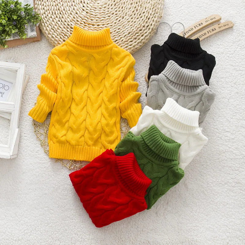 PHILOLOGY 2T-8T pure color winter boy girl kid thick Knitted bottoming turtleneck shirts solid high collar pullover sweater