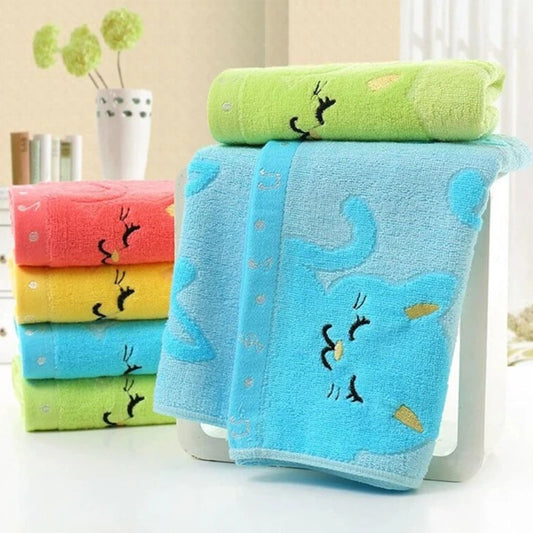 1 pc Bamboo Fiber Towel Bath Towel Kids Soft Super Absorbent and Fast Drying Towel Bathing Feeding Cartoon Cat Cotton Towel