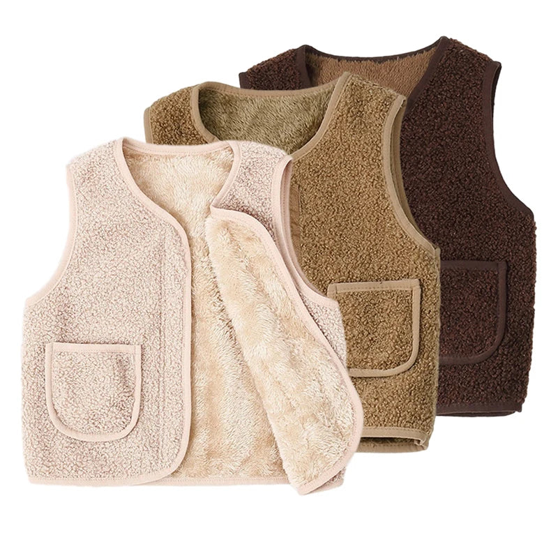 Winter Lambswool Children's Vest Waistcoat Baby Keep Warm Coat Autumn Winter Clothes Kids Boys Girls V Neck Solid Outerwear