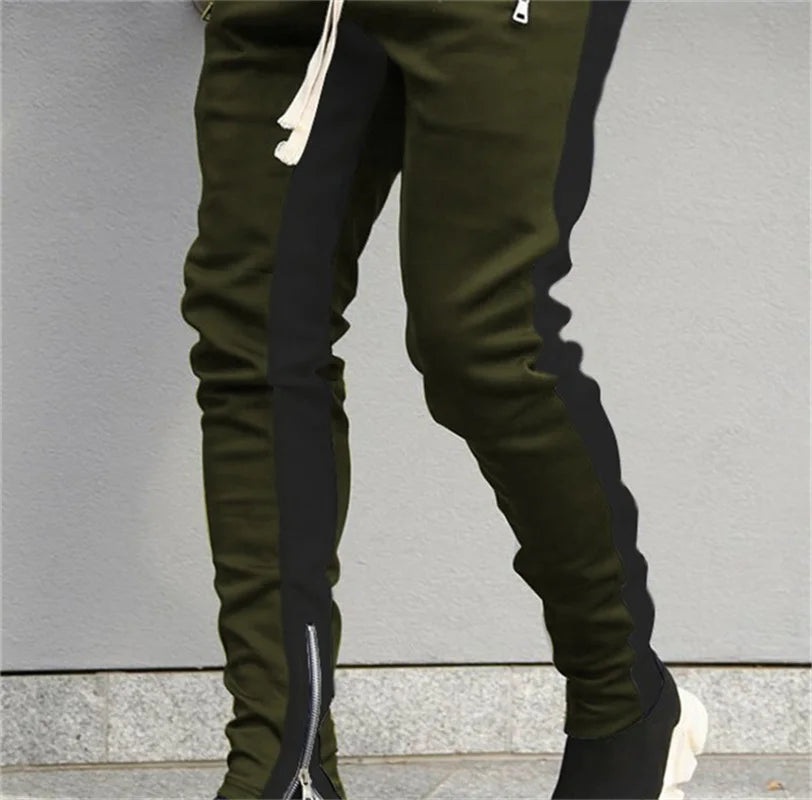 Autumn new long pants with zippered legs, men's casual sports pants, running pants, double pocket zippered jogging pants