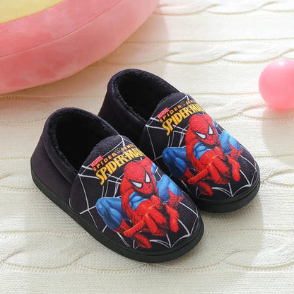 Disney Children Cartoon Spider Print Cotton Slipper Soft Autumn Winter Warm Baby Boys Girl Indoor Home Bedroom Cotton Shoes