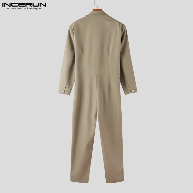 Casual Simple Style Bodysuits INCERUN Men's Deep V-neck Design Rompers Fashion Solid All-match Long Sleeved Jumpsuits S-5XL 2024