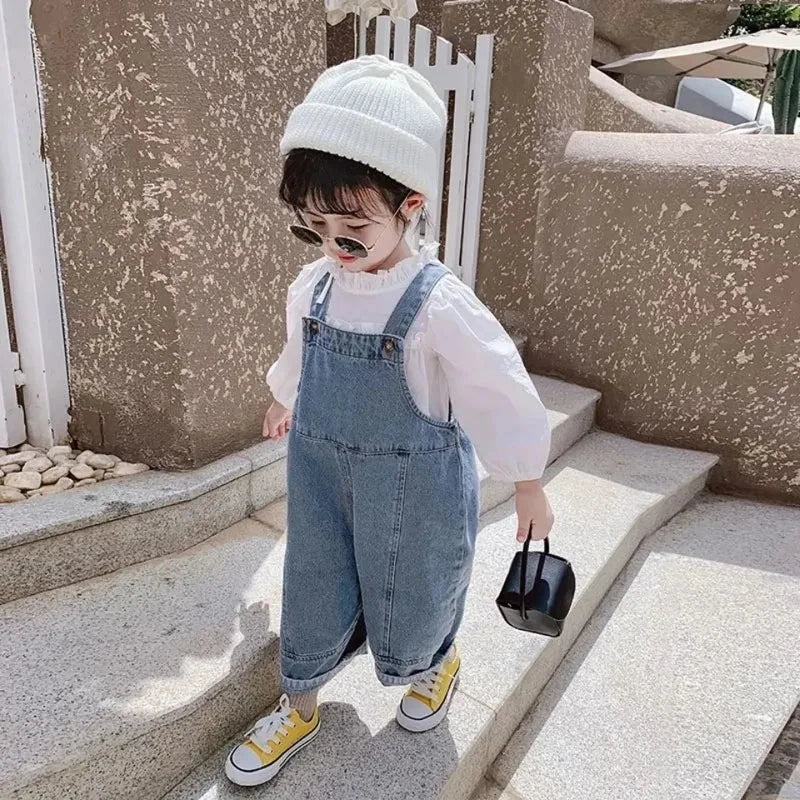 Solid Color Jeans Children Overalls Casual Pants Children's Fashion Jeans Outer Wear Baby Spring Autumn Children Overalls