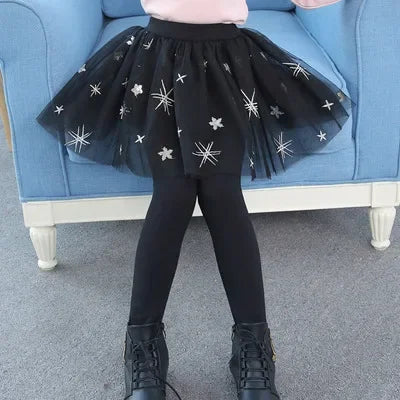 Girls Skirts Pants For Spring Autumn Pantskirt Kids Mesh Leggings Girl Culottes Teenagers Kids Dance Pants Skirt Trousers