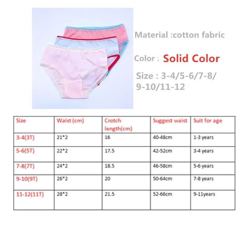 6Pcs/Lot Random Color Girls Solid Briefs Panties Kids Underwear  Cotton 1-12years