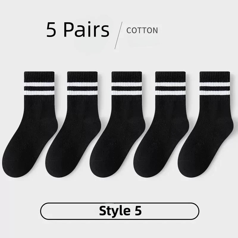 Horetong 5 Pairs Pure Cotton Soft Student Socks Breathable Absorbing Sweat Sport Socks Boys Girls Middle Tube Sock For 3-13 Year