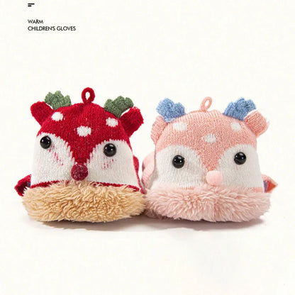 4-12 Years Children Gloves Winter Girls Knitted Half Finger Flip Gloves Plush Thick Warm Cartoon Boy Christmas Deer Kids Mittens