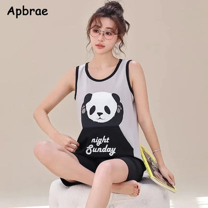 New Summer Plus Size 4XL Soft Cotton Pajamas for Teen Girls Cute Bear Printing Vest Sleepwear Fashion Leisure Women Nightwear