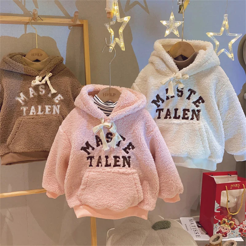 Children LambWool Sweatshirt Girls Thicken Fashion Sweatshirt Kids Long Sleeves Hooded Tracksuit Autumn Winter Casual Clothing