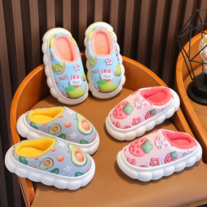 Children Slipper Winter Shoe for Girl Kid Waterproof Leather Surface Cotton Slipper Home Boy Shoe Children's Indoor Slides 1-12Y