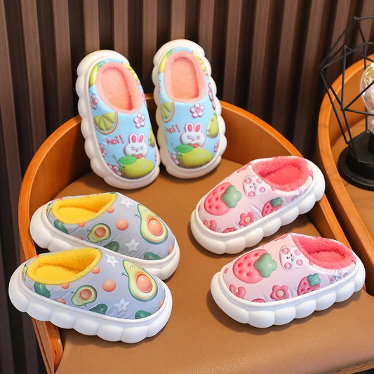 Children Slipper Winter Shoe for Girl Kid Waterproof Leather Surface Cotton Slipper Home Boy Shoe Children's Indoor Slides 1-12Y