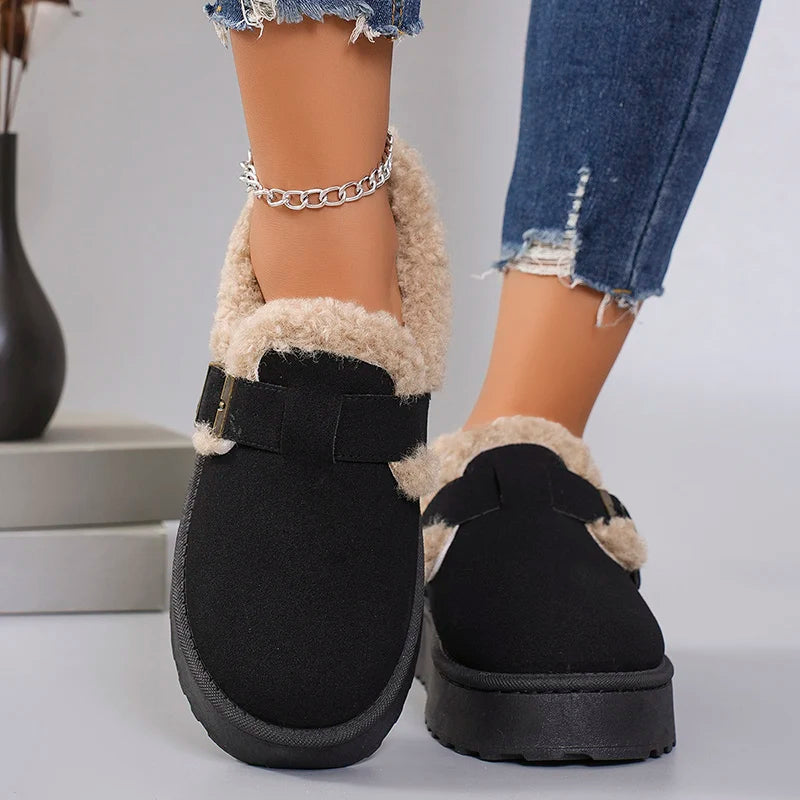 New Keep Warm Winter Ankle Boots Women 2024 Faux Suede Non-Slip Thicken Plush Snow Boots Woman Comfort Slip-On Soft Cotton Shoes