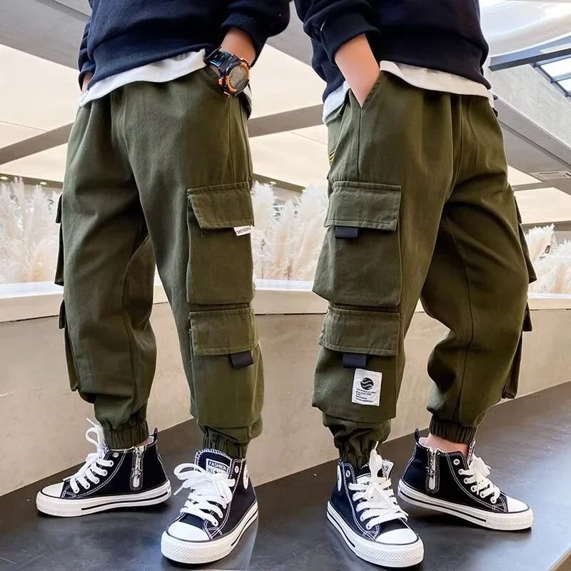 Kids Casual Sport Pants Boys Cargo Pants Teenage Hip Hop Joggers Trousers Big Children High Waist Vintage Streetwear Baggy Pants